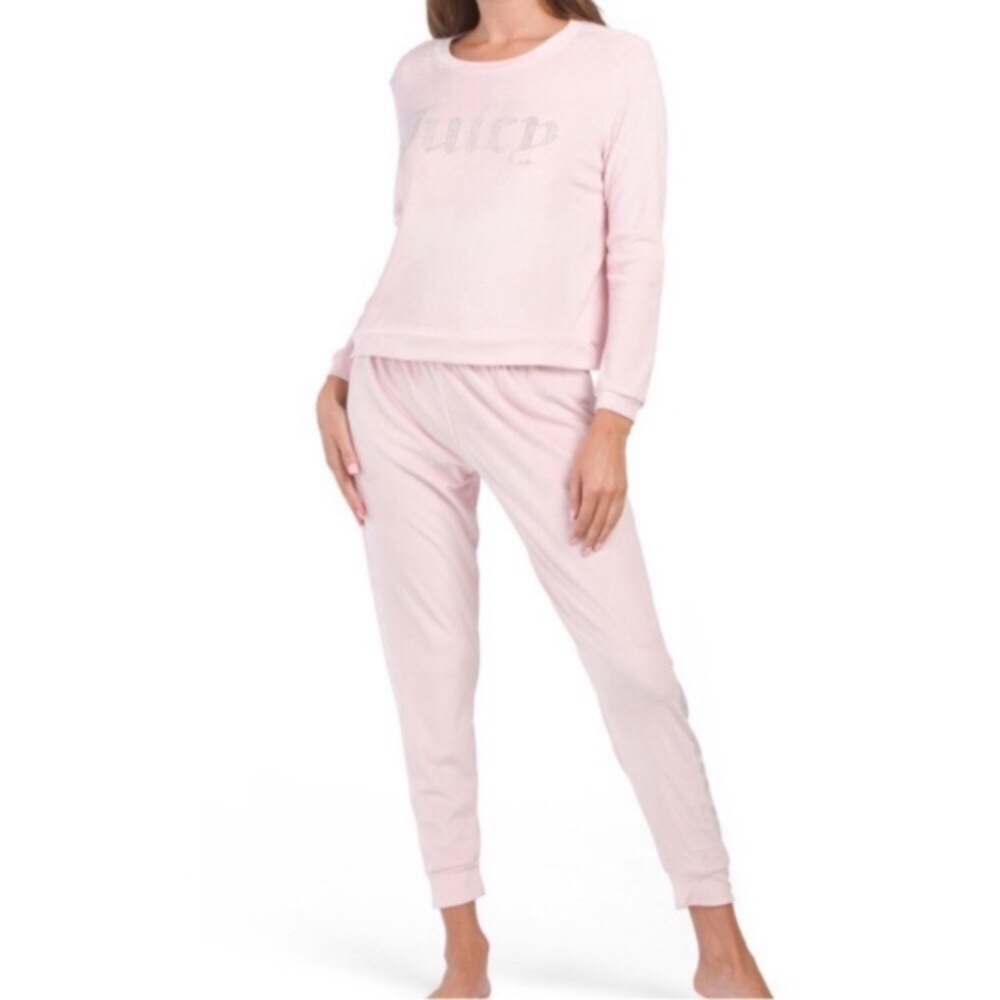 Juicy Couture Rhinestone Logo Fleece Crew Neck Pajama Set